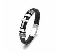 VCCWYQK Bracelet funéraire en forme de croix pour homme, en cuir véritable, bijou urne, médaillon souvenir pour homme, 18cm, Acier inoxydable Cuir, Pas de gemme