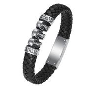 VCCWYQK Bracelet urne crâne pour cendres pour hommes et femmes Keepsake Memorial Manchette Bracelet en cuir tressé Crémation Bracelet