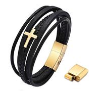 VCCWYQK Bracelet urne en forme de croix pour cendres - Pour homme - En cuir tressé - Double rangée - Bracelet souvenir, Eine Grösse, Acier inoxydable Cuir, Pas de pierre précieuse
