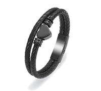 VCCWYQK Bracelet urne funéraire en cuir véritable avec croix pour cendres funéraires, 18 cm, Acier inoxydable, Pas de gemme