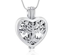 VCCWYQK Collier avec pendentif urne en forme d'arbre de vie pour cendres en forme de cœur, bijou de crémation, souvenir commémoratif, bijou pour femmes et hommes, 0.86*0.86inch, Acier inoxydable, Pas