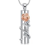 VCCWYQK Collier Crémation Bijoux Fleur de Rose Urne Collier avec Cylindre Creux Crémation Keepsake Urne Pendentif Lockets Mémoriels pour Cendres pour Femmes Hommes, 50 cm, Acier inoxydable, Pas de