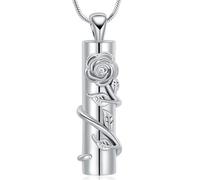 VCCWYQK Collier de Crémation Bijoux Fleur de Rose Urne avec Cylindre Creux Crémation Keepsake Urne Pendentif Lockets Mémoriels pour Cendres pour Femmes Hommes, Acier inoxydable, Pas de gemme