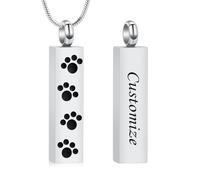 VCCWYQK Collier d'urne funéraire avec empreinte de patte pour cendres de chiens et de chats - Cadeau souvenir - Pendentif commémoratif pour les proches et les animaux de compagnie, Acier inoxydable