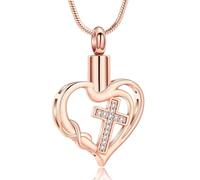VCCWYQK Collier urne avec croix en forme de cœur avec pendentif infini pour cendres pour femme en acier inoxydable - Bijou commémoratif - Cadeau pour être cher - Porte-cendres, Acier inoxydable, Pas