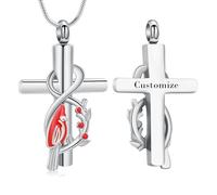 VCCWYQK Collier urne cardinal rouge pour cendres Pendentif croix Bijou crémation Cadeau chrétien pour femmes et hommes, Acier inoxydable, Pas de gemme