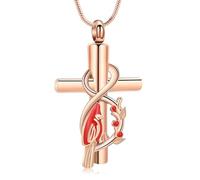 VCCWYQK Collier urne cardinal rouge pour cendres Pendentif croix Bijoux crémation Cadeaux chrétiens pour femmes et hommes, Acier inoxydable, Pas de gemme