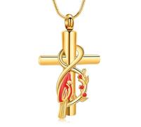 VCCWYQK Collier urne cardinal rouge pour cendres Pendentif croix Bijoux crémation Cadeaux chrétiens pour femmes et hommes, Acier inoxydable, Pas de gemme