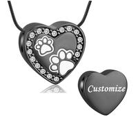 VCCWYQK Collier urne d'empreintes de pattes pour cendres pour femmes et hommes - Bijou de crémation en forme de cœur - Bijou souvenir pour cendres d'un être cher, Acier inoxydable, Pas de gemme