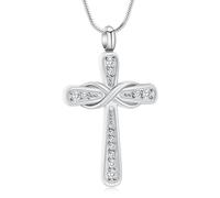 VCCWYQK Collier urne en forme de croix infini pour cendres pour femmes et hommes - Pierre de naissance religieuse - Pendentif croix - Cadeau pour porte-cendres, Acier inoxydable, Pas de gemme