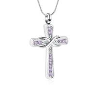 VCCWYQK Collier urne en forme de croix infini pour cendres pour femmes et hommes - Pierre de naissance religieuse - Pendentif croix - Cadeau pour porte-cendres, Acier inoxydable, Pas de gemme