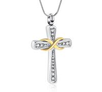 VCCWYQK Collier urne en forme de croix infini pour cendres pour femmes et hommes - Pierre de naissance religieuse - Pendentif croix - Cadeau pour porte-cendres, Acier inoxydable, Pas de gemme