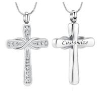 VCCWYQK Collier urne en forme de croix infini pour cendres pour femmes et hommes - Pierre de naissance religieuse - Pendentif croix - Cadeau pour porte-cendres, Acier inoxydable, Pas de gemme