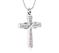 VCCWYQK Collier urne en forme de croix infini pour cendres pour femmes et hommes - Pierre de naissance religieuse - Pendentif croix - Cadeau pour porte-cendres, Acier inoxydable, Pas de gemme
