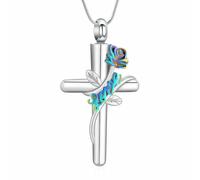 VCCWYQK Collier urne en forme de croix pour cendres, pétales de rose, bijou de crémation pour femme, pendentif commémoratif pour un être cher, Acier inoxydable, Pas de gemme