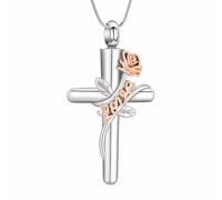 VCCWYQK Collier urne en forme de croix pour cendres, pétales de rose, bijou de crémation pour femme, pendentif commémoratif pour un être cher, Acier inoxydable, Pas de gemme