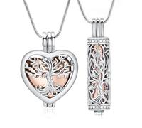 VCCWYQK Collier urne funéraire arbre de vie avec bouteille creuse, cylindre Keepsake Memorial Lockets cendre titulaire pour femmes hommes animaux de compagnie, taille unique, Acier inoxydable, Pas de