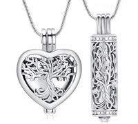 VCCWYQK Collier urne funéraire arbre de vie pour cendres, bijou avec flacon creux cylindrique Keepsake Memorial Lockets Porte-cendres pour femmes, hommes et animaux de compagnie, taille unique, Acier