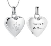 VCCWYQK Collier urne funéraire en acier inoxydable avec motif de patte de cœur pour cendres de chien et chat, Acier inoxydable, Pas de gemme