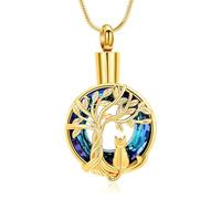 VCCWYQK Collier urne funéraire en forme de chat - Motif arbre de vie - Pour femme - Cendres - Cristal - Médaillon souvenir pour les amoureux des chats, One size, Acier inoxydable, Pas de pierre