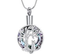 VCCWYQK Collier urne funéraire en forme de chat - Motif arbre de vie - Pour femme - Cendres - Cristal - Médaillon souvenir pour les amoureux des chats, One size, Acier inoxydable, Pas de pierre