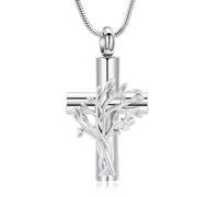 VCCWYQK Collier urne funéraire en forme de croix arbre de vie pour cendres pour femmes et hommes en acier inoxydable - Bijou papillon - Pendentif pour cendres d'un être cher, Acier inoxydable, Pas de