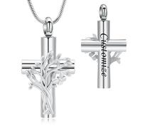 VCCWYQK Collier urne funéraire en forme de croix arbre de vie pour cendres pour femmes et hommes en acier inoxydable - Bijou papillon - Pendentif pour cendres d'un être cher, Acier inoxydable, Pas de