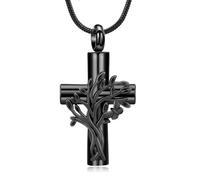 VCCWYQK Collier urne funéraire en forme de croix arbre de vie pour cendres pour femmes et hommes en acier inoxydable - Bijou papillon - Pendentif pour cendres d'un être cher, Acier inoxydable, Pas de
