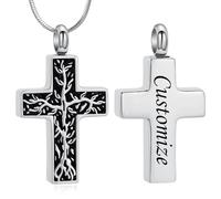 VCCWYQK Collier urne funéraire en forme de croix pour cendres pour femmes et hommes Arbre de vie Bijou de crémation Mémorial Keepsake Pendentif pour cendres d'un être cher, Acier inoxydable, Pas de