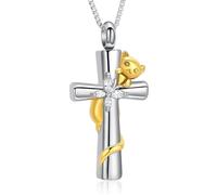 VCCWYQK Collier urne funéraire en forme de croix pour les cendres pour femmes et hommes - Bijou de crémation papillon - Pendentif mémorial pour animal de compagnie humain - Porte-cendres, Acier