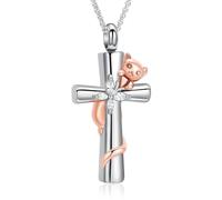 VCCWYQK Collier urne funéraire en forme de croix pour les cendres pour femmes et hommes - Bijou de crémation papillon - Pendentif mémorial pour animal de compagnie humain - Porte-cendres, Acier
