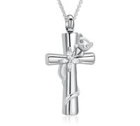 VCCWYQK Collier urne funéraire en forme de croix pour les cendres pour femmes et hommes - Bijou de crémation papillon - Pendentif mémorial pour animal de compagnie humain - Porte-cendres, Acier
