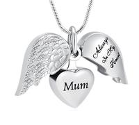 VCCWYQK Collier urne funéraire en forme de cœur avec ailes d'ange, pendentif commémoratif pour homme et femme, taille unique, Acier inoxydable, Pas de gemme