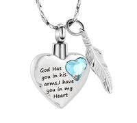 VCCWYQK Collier urne funéraire en forme de cœur pour cendres - Bijoux urne pour cendres - Your Wings were Ready but My Heart was Not (bleu clair)