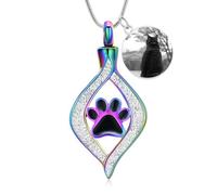 VCCWYQK Collier urne pour cendres - L'œil de mon cœur - Urne souvenir avec patte de chien/chat - Urne commémorative en acier inoxydable - Cadeau commémoratif pour animal de compagnie humain, One size