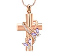 VCCWYQK Collier Urne pour Cendres Papillon Bijoux de Crémation pour Cendres Humaines Croix avec Cristal Papillon Pendentif Cendres Mémorial Cadeaux de Cadeaux