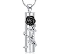 VCCWYQK Crémation Bijoux Rose Fleur Urne Collier avec Cylindre Creux Crémation Keepsake Urne Pendentif Mémorial Lockets pour Cendres pour Femmes Hommes, Acier inoxydable