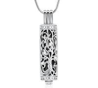 VCCWYQK Cylindre Bijoux Crémation Arbre de vie Urne Cendres Collier pour les femmes Hommes Flacon Crémation Cendres Pendentif Bien-aimé Bijoux Mémorial (F)