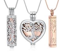 VCCWYQK Lot de 3 colliers urne funéraire pour cendres pour homme et femme en acier inoxydable en forme de cœur cylindrique avec pendentif souvenir pour cendres, Acier inoxydable, Pas de gemme