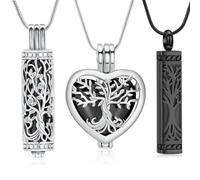 VCCWYQK Lot de 3 colliers urne funéraire pour cendres pour homme et femme en acier inoxydable en forme de cœur cylindrique avec pendentif souvenir pour cendres, Acier inoxydable, Pas de gemme