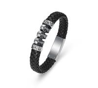 VCCWYQK Urne Crâne Bracelet pour Cendres - Keepsake Memorial Manchette en Cuir Tressé pour Hommes et Femmes - Crémation (24cm, Argent)