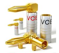 VCELINK 2 Paires Fiches Banane 90 Degrés, Plaquée Or 24K, Adaptée aux Espaces Restreints, 4 mm Banane Connecteurs Coudées Enceintes pour HiFi Haut-Parleur, Amplificateur