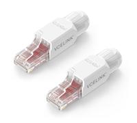 VCELINK Connecteur RJ45 Cat6A Sans Outil 10 Gbps Plaqué Or, Blanc, Lot de 2 | Prise RJ45 UTP Réutilisable 10 Gbps/500 MHz, Compatible Routeur, Switch, Modem Optique, PC, Installations simplifiées