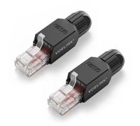 VCELINK Connecteur RJ45 Cat6A Sans Outil 10 Gbps Plaqué Or, Noir, Lot de 2 | Prise RJ45 UTP Réutilisable 10 Gbps/500 MHz, Compatible Routeur, Switch, Modem Optique, PC, Installations simplifiées