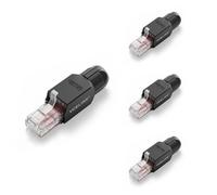 VCELINK Connecteur RJ45 Cat6A Sans Outil 10 Gbps Plaqué Or, Noir, Lot de 4 | Prise RJ45 UTP Réutilisable 10 Gbps/500 MHz, Compatible Routeur, Switch, Modem Optique, PC, Installations simplifiées