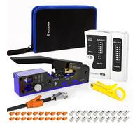 VCELINK Kit de Sertissage, Pince à Sertir RJ45 avec 20 connecteurs RJ45 Cat7/Cat6a Pass Through, Testeur RJ45, Mini Pince à dénuder, Professionnels RJ45/RJ11/RJ12, sac en tissu