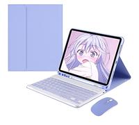 VCFDZCFD Étui Clavier pour iPad Air 5e/4e Génération 2022/2020 10.9, [AZERTY Français] Amovible Clavier Bluetooth sans Fil Etui avec Fente pour Stylo, Coque Arrière en TPU Souple avec Souris,Violet