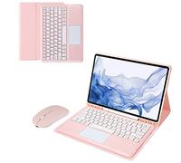 VCFDZCFD Étui Clavier pour Samsung Galaxy Tab S7+/S7 Plus 12,4 Pouces 2020 avec Support pour Stylo S, Clavier sans Fil détachable et Housse en PU Folio avec Souris Bluetooth,Rose
