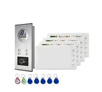 VChics Sonnette vidéo, Interphone vidéo for 2, 3 ou 4 Appartements avec déverrouillage par Carte RFID, système de visiophone 7 Pouces à Fils(4 Unit Intercom Set)