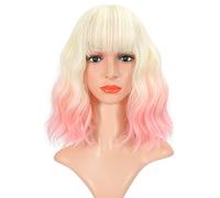 VCKOVCKO Perruque bouclée à 2 tons avec frange d'air - Cheveux naturels bouclés ondulés courts - Perruque synthétique longueur épaule pour femme Cosplay perruque pour fille - Coloré - 30,5 cm, 613
